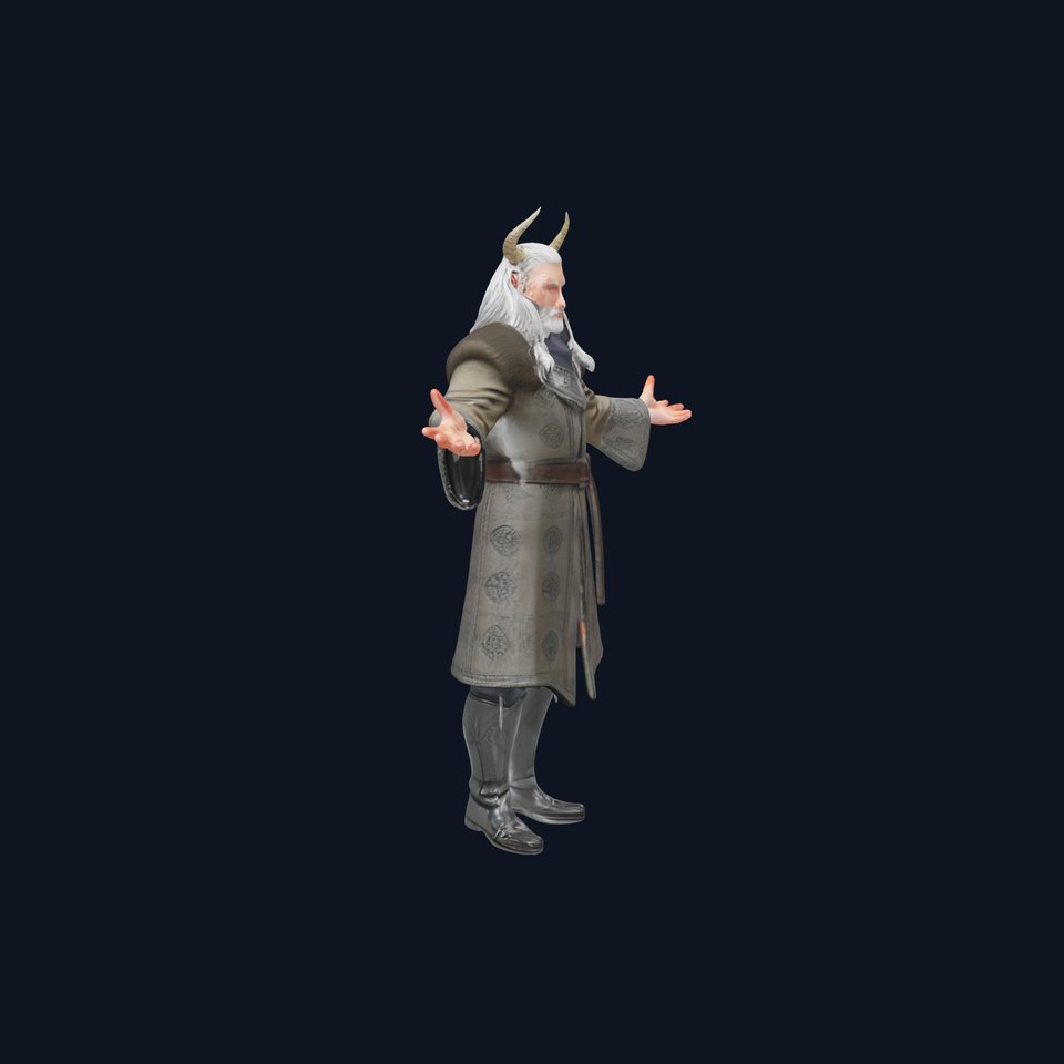 Elder Wizard with Horns in Robe Rigged and Animated